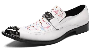 Mens White Dress Western Loafers Meal Tip Shoes