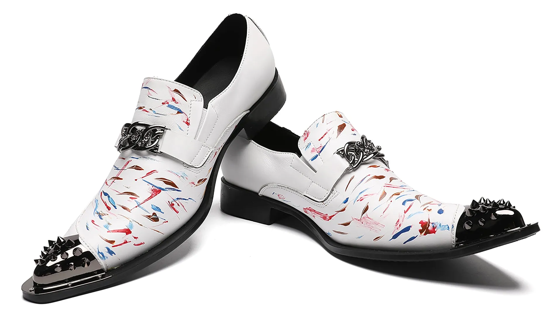 Mens White Dress Western Loafers Meal Tip Shoes