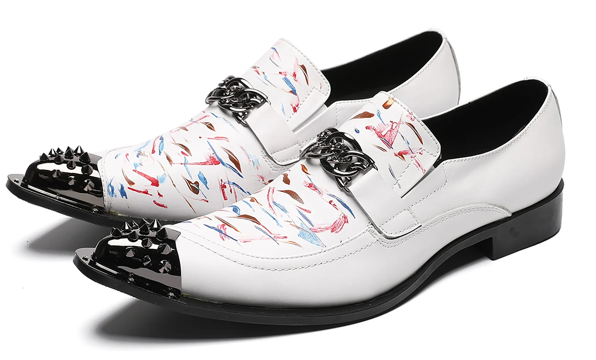 Mens White Dress Western Loafers Meal Tip Shoes
