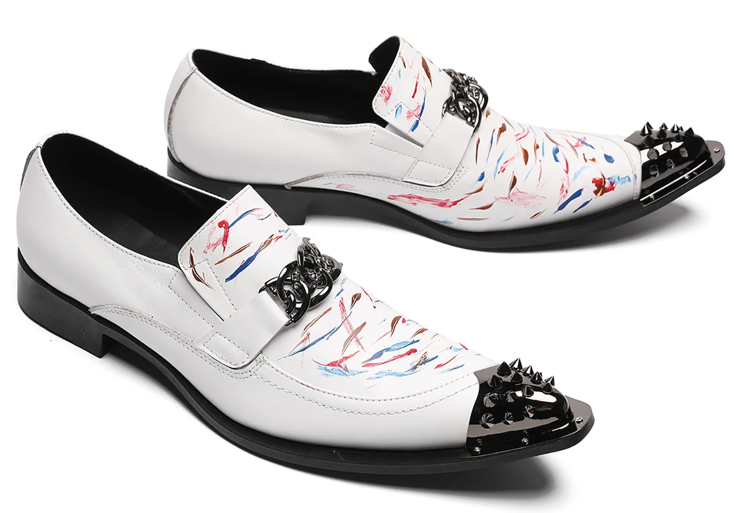 Mens White Dress Western Loafers Meal Tip Shoes