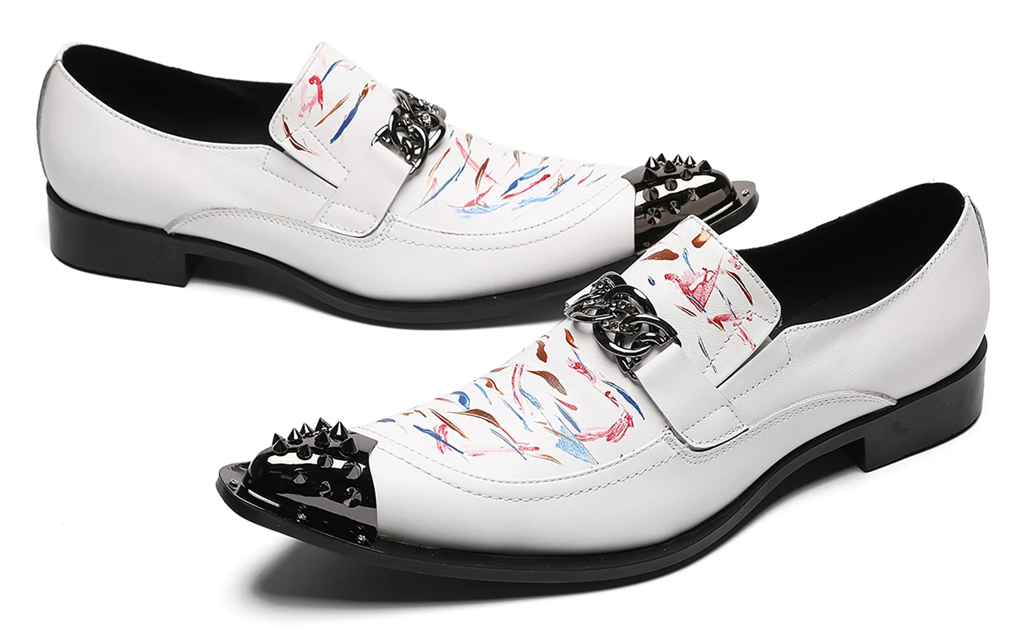 Mens White Dress Western Loafers Meal Tip Shoes