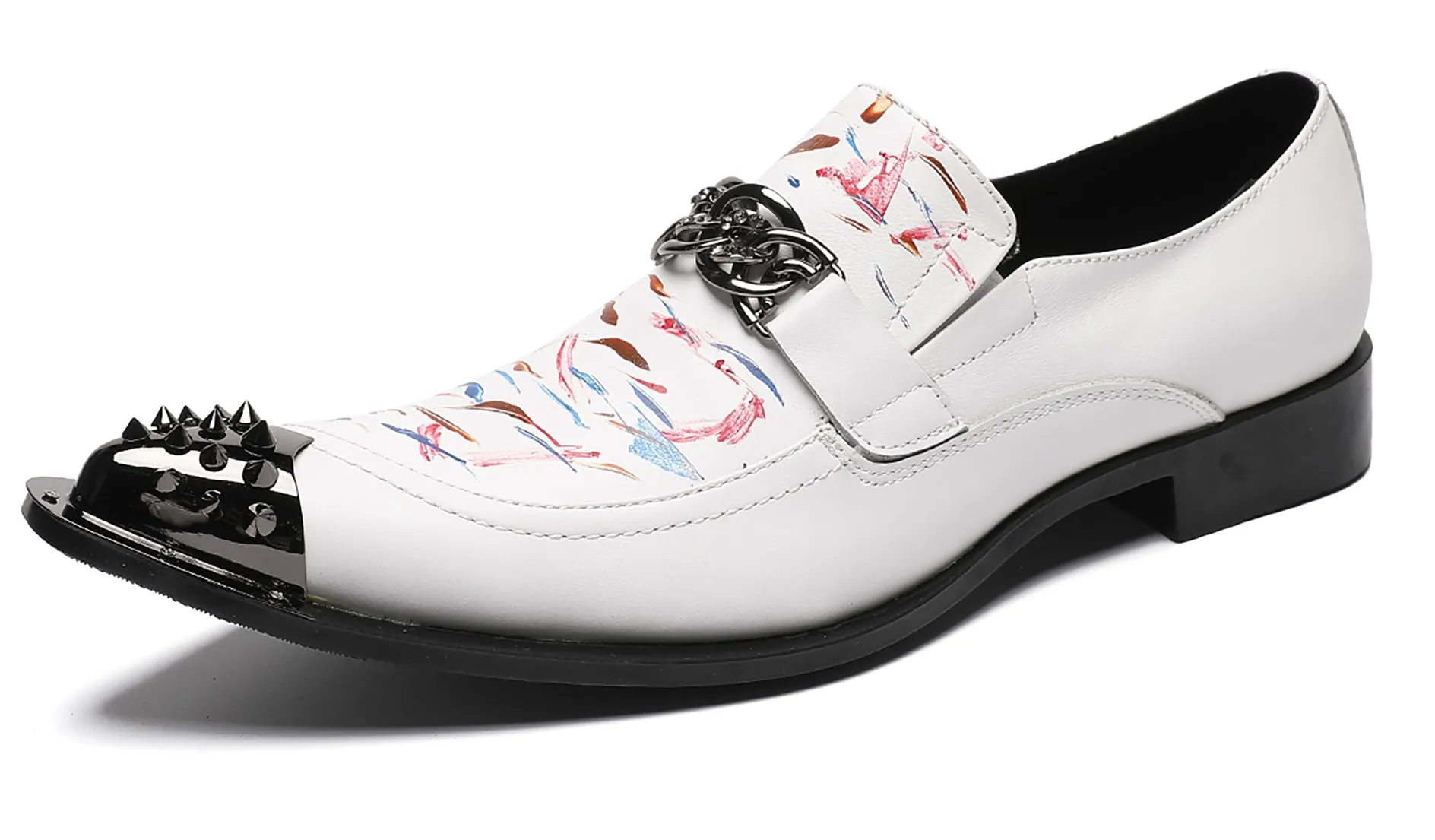 Mens White Dress Western Loafers Meal Tip Shoes