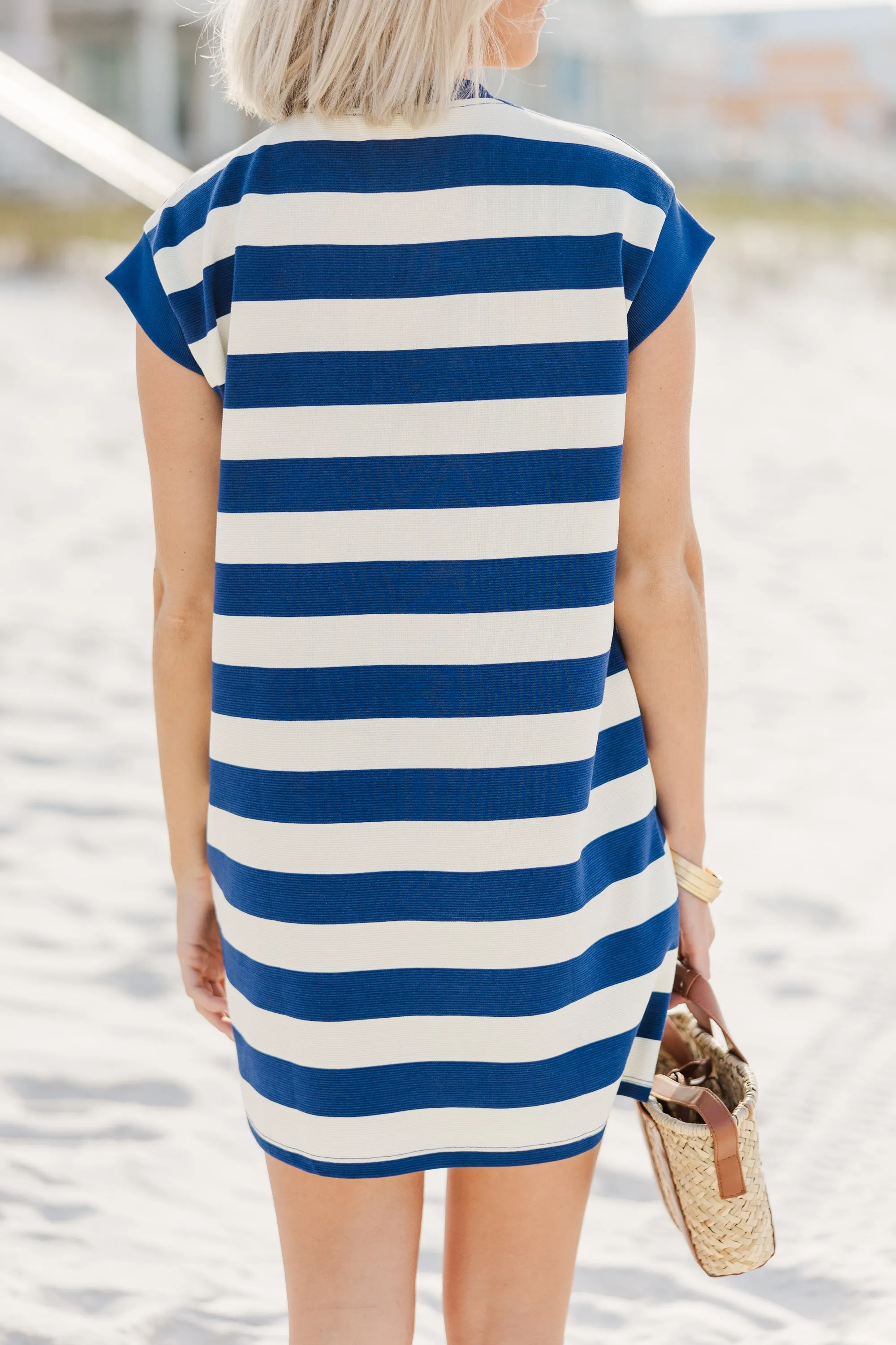 Off To The Coast Navy Blue Striped Dress