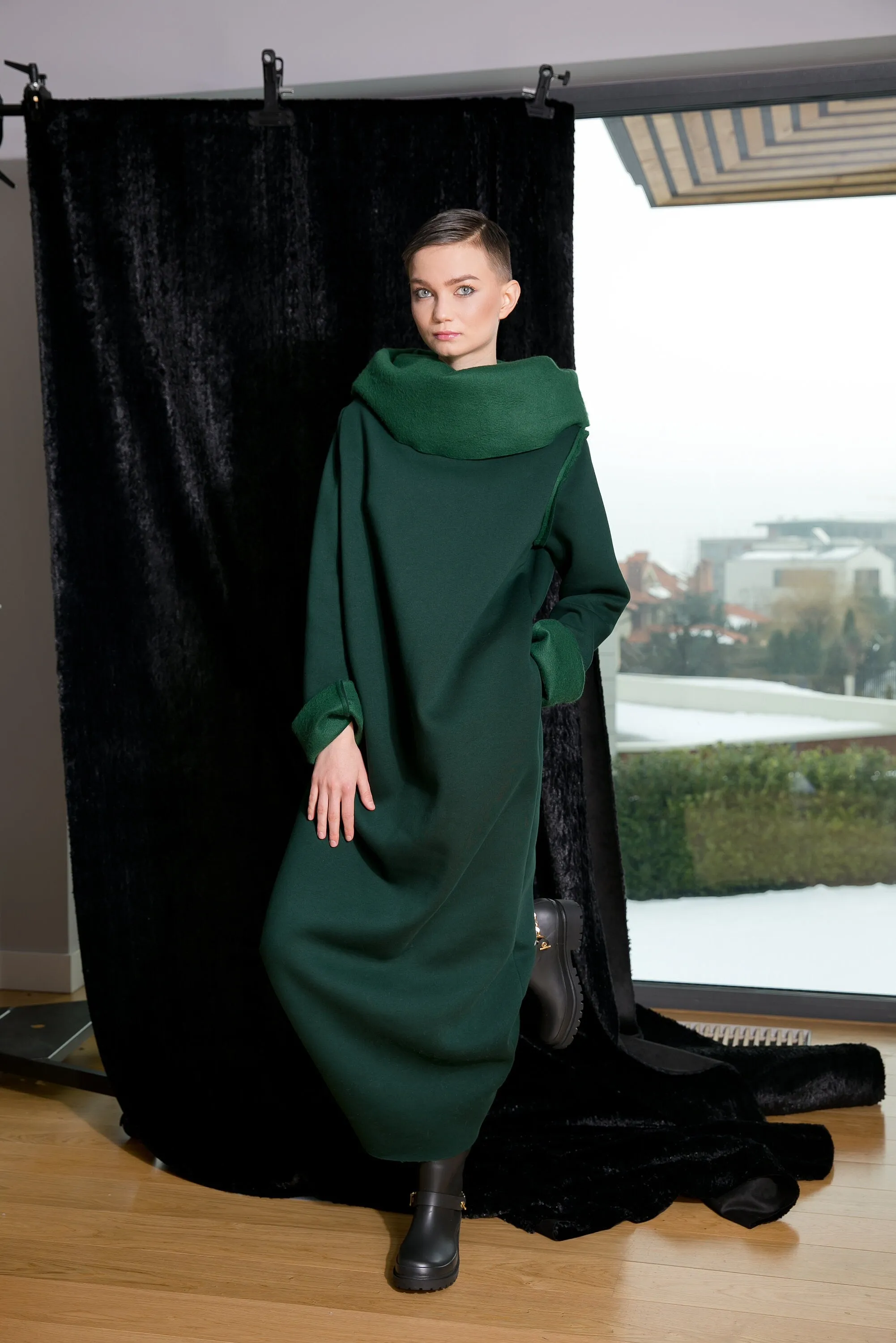 Olive Green Dress, Turtleneck Dress, Green Winter Dress, Plus Size Clothing, Long Sleeve Dress, Warm Kaftan Dress, Women Long Dress, Pocket