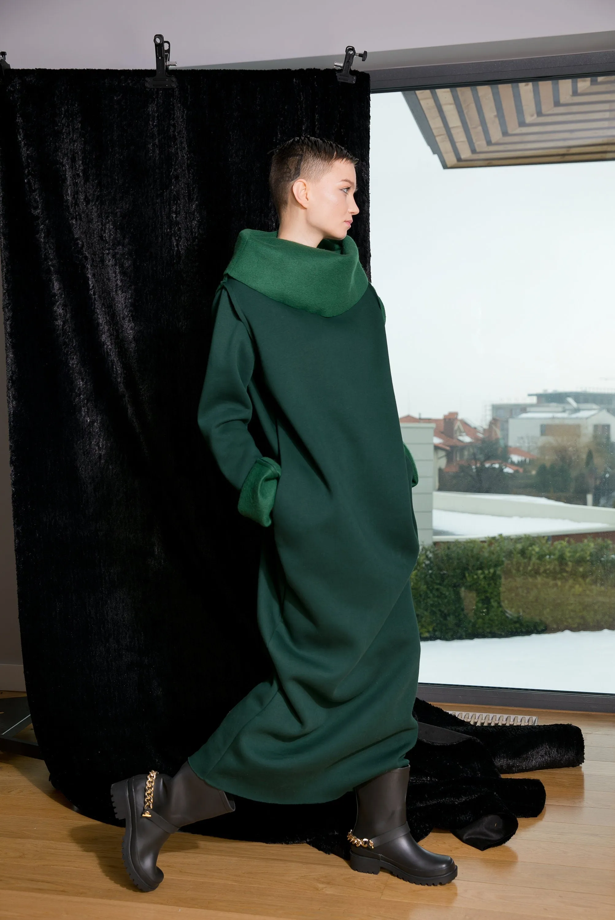 Olive Green Dress, Turtleneck Dress, Green Winter Dress, Plus Size Clothing, Long Sleeve Dress, Warm Kaftan Dress, Women Long Dress, Pocket