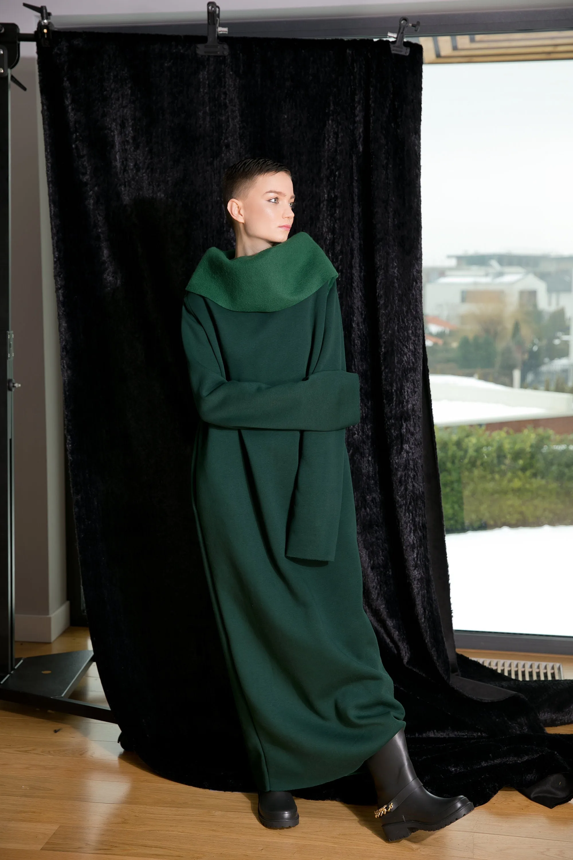Olive Green Dress, Turtleneck Dress, Green Winter Dress, Plus Size Clothing, Long Sleeve Dress, Warm Kaftan Dress, Women Long Dress, Pocket