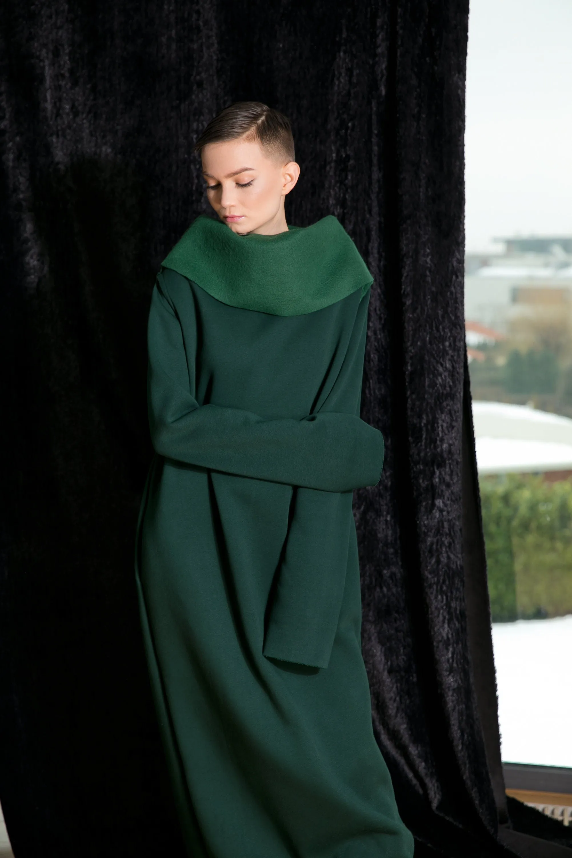 Olive Green Dress, Turtleneck Dress, Green Winter Dress, Plus Size Clothing, Long Sleeve Dress, Warm Kaftan Dress, Women Long Dress, Pocket