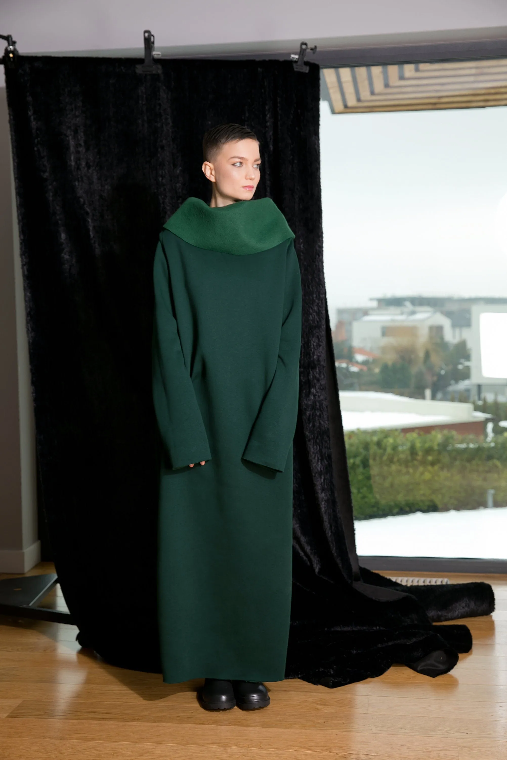 Olive Green Dress, Turtleneck Dress, Green Winter Dress, Plus Size Clothing, Long Sleeve Dress, Warm Kaftan Dress, Women Long Dress, Pocket