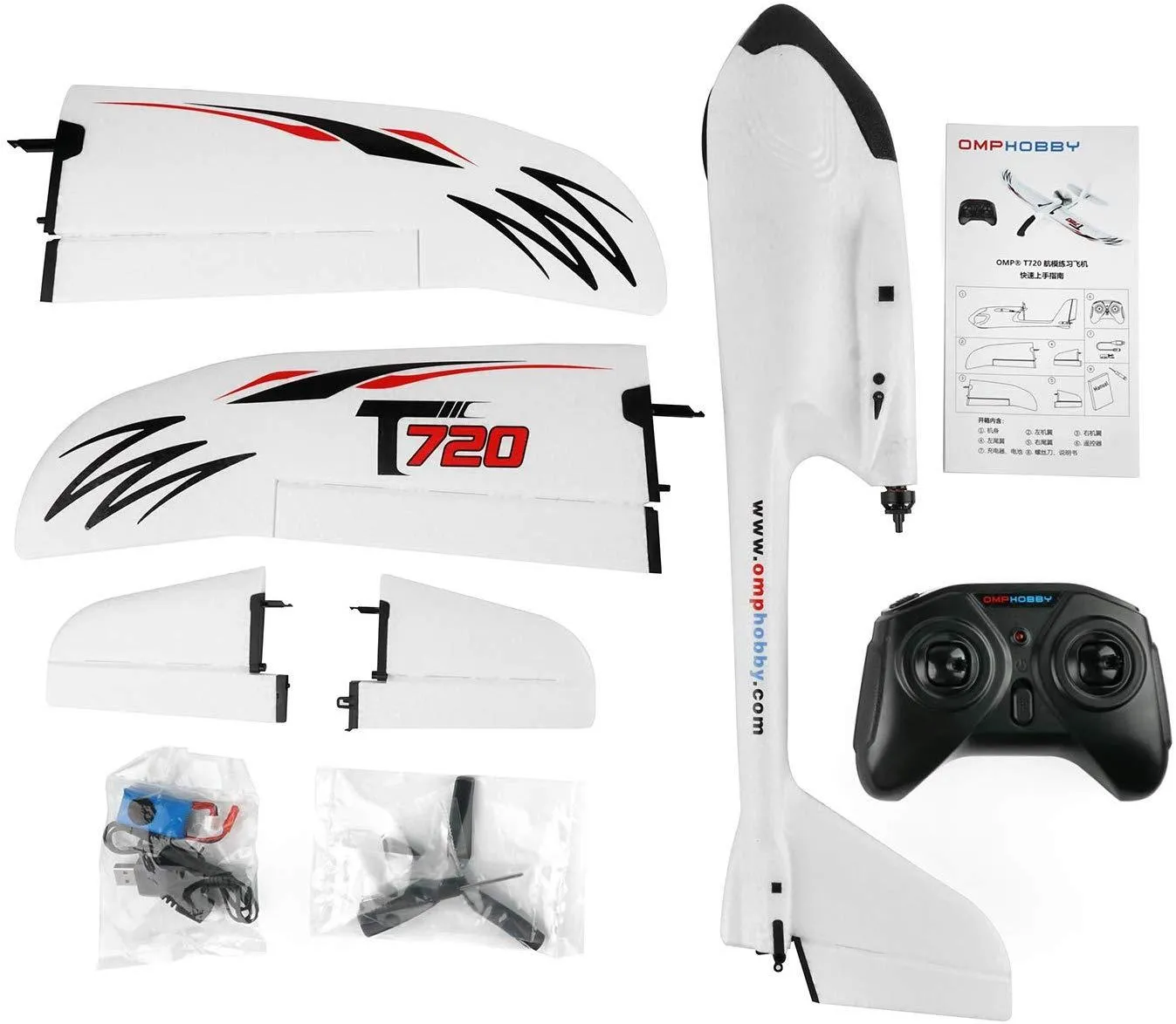 OMP Hobby T720 RC Plane RTF 6 Axis Gyro Stabilizer RC Airplane with Normal Flight Mode One Button Start Aerobatic Flight Mode Beginners RC Planes