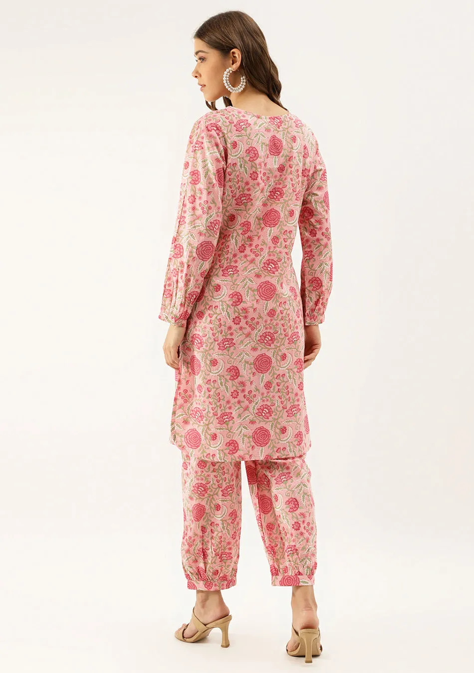 Pink Floral Print Cotton Co-ord set