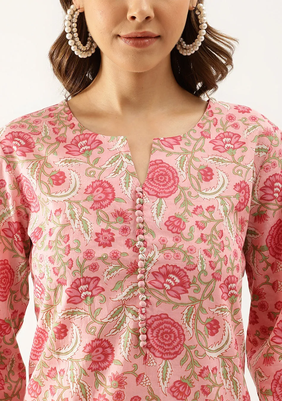 Pink Floral Print Cotton Co-ord set