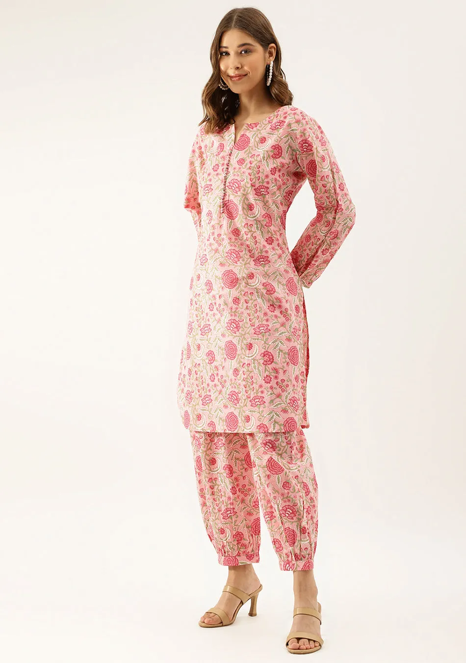 Pink Floral Print Cotton Co-ord set