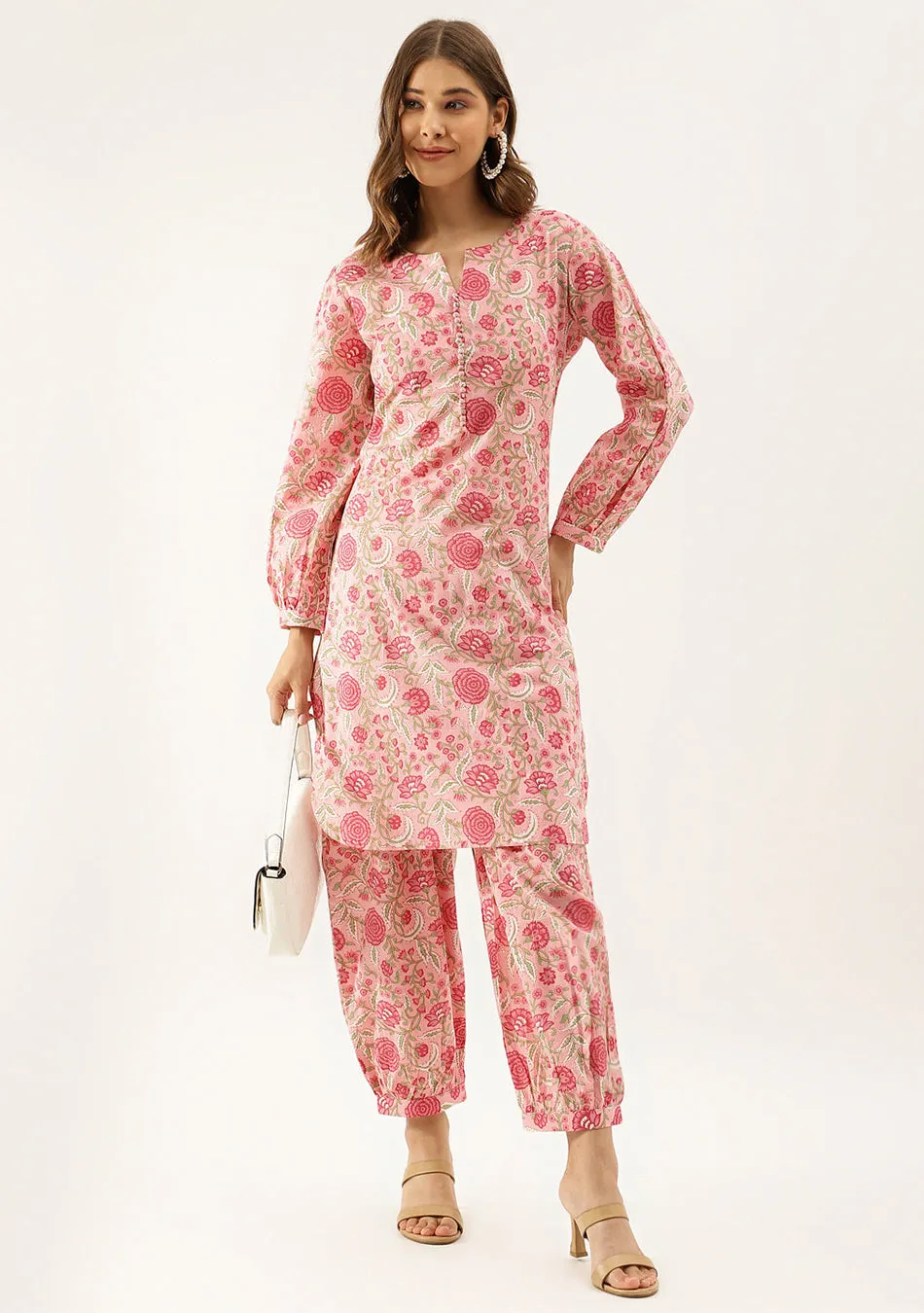 Pink Floral Print Cotton Co-ord set