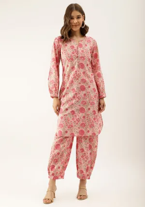 Pink Floral Print Cotton Co-ord set