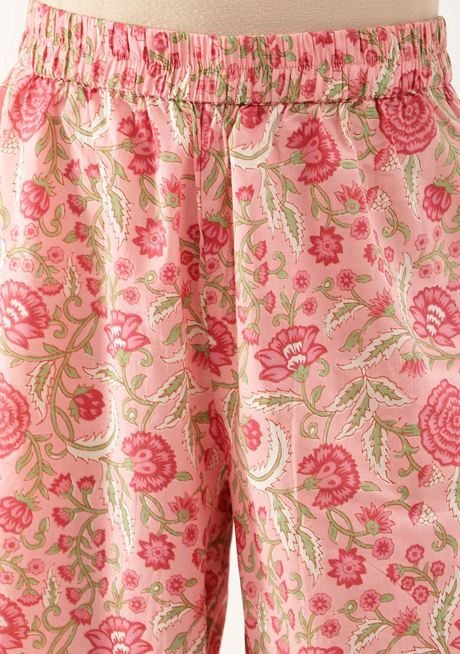 Pink Floral Print Cotton Co-ord set