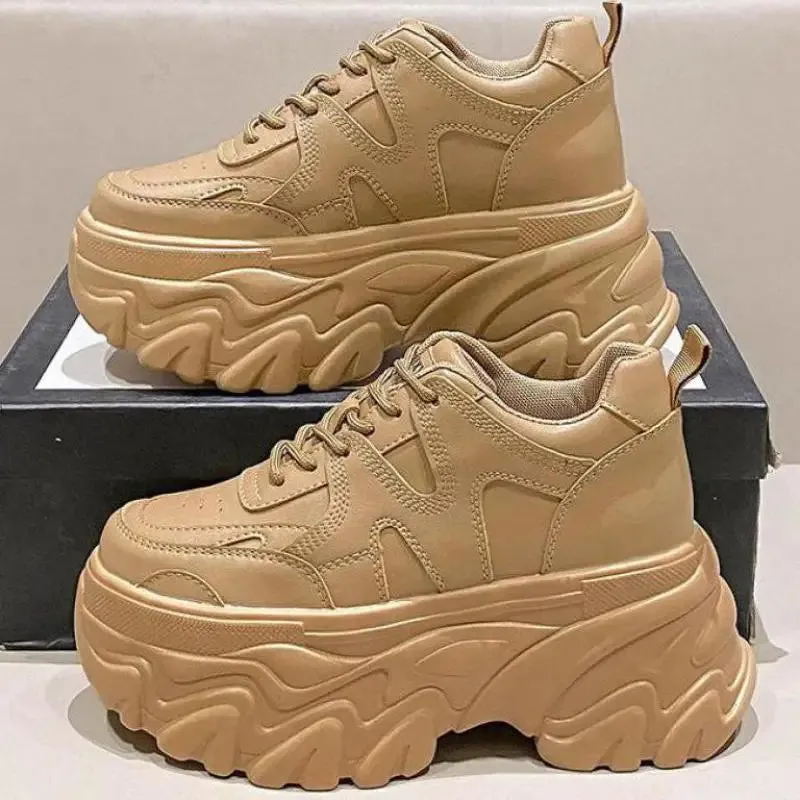 Pink Platform Sneakers Women Thick Sole Korean Chunky Sneakers 2025 Fashion Dad Shoes Woman Spring Height Increasing Sneakers
