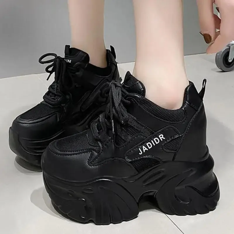 Pink Platform Sneakers Women Thick Sole Korean Chunky Sneakers 2025 Fashion Dad Shoes Woman Spring Height Increasing Sneakers