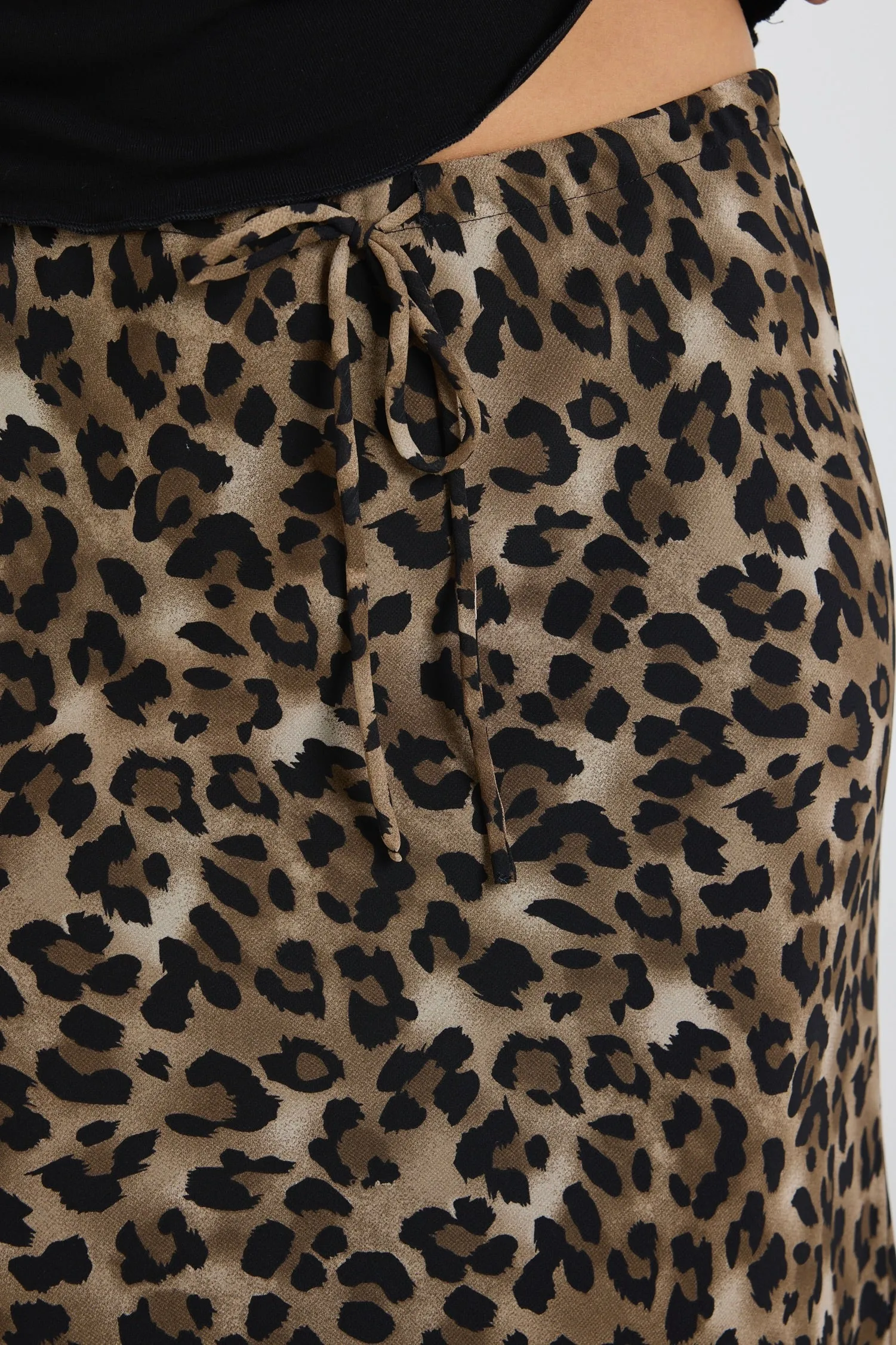 Rally Leopard Tie Waist Bias Maxi Skirt