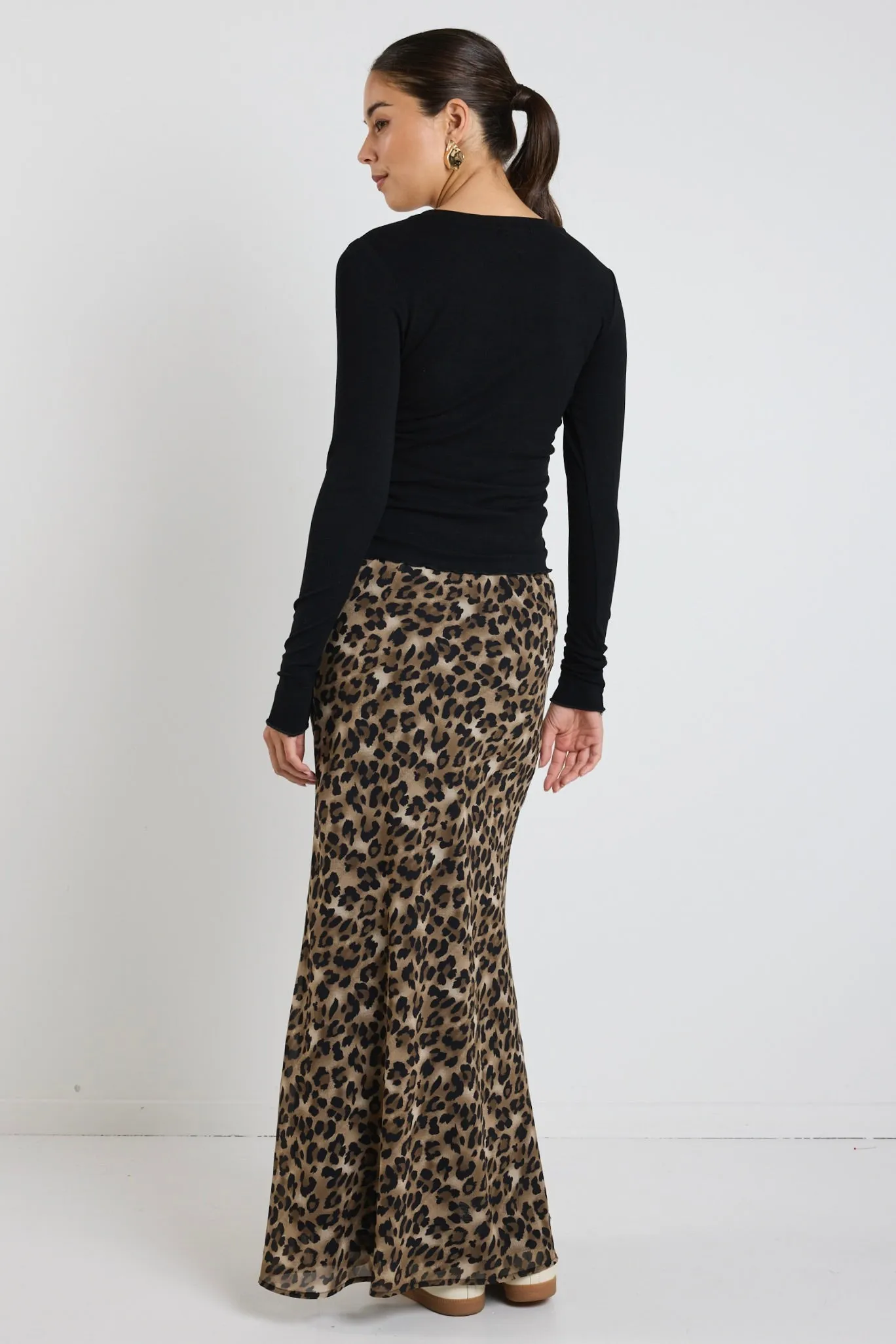 Rally Leopard Tie Waist Bias Maxi Skirt