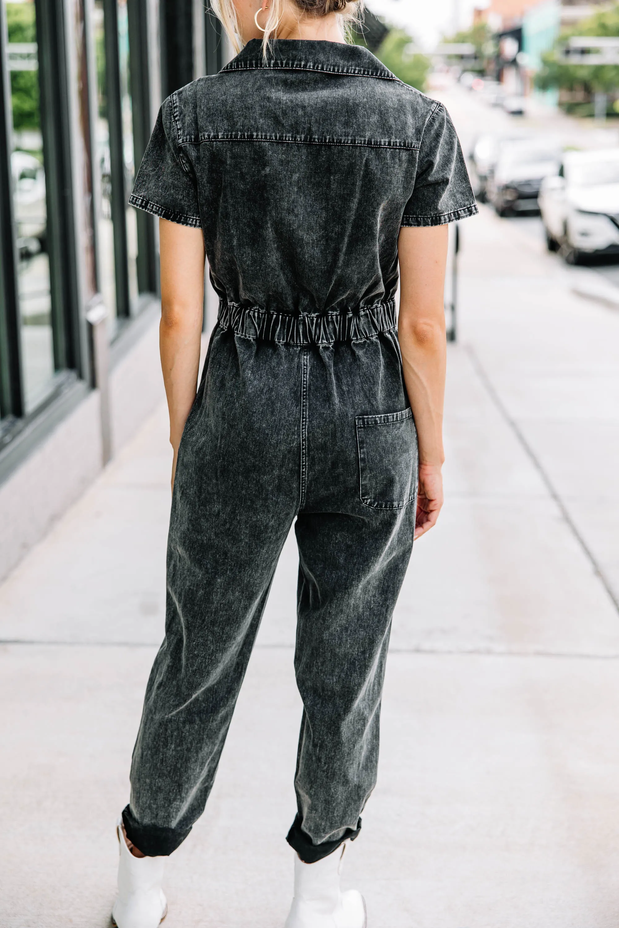 Show Me Around Black Denim Jumpsuit