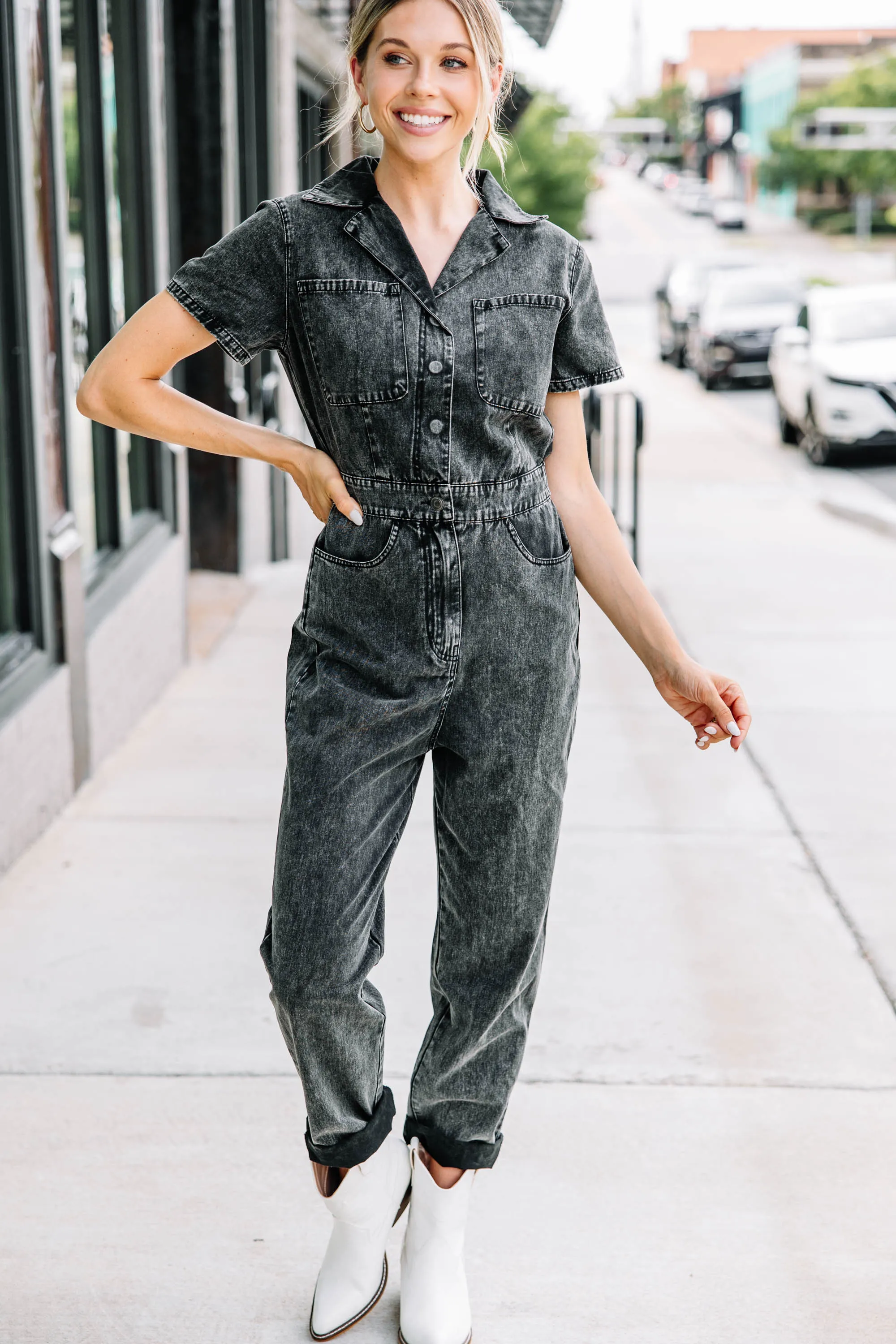 Show Me Around Black Denim Jumpsuit