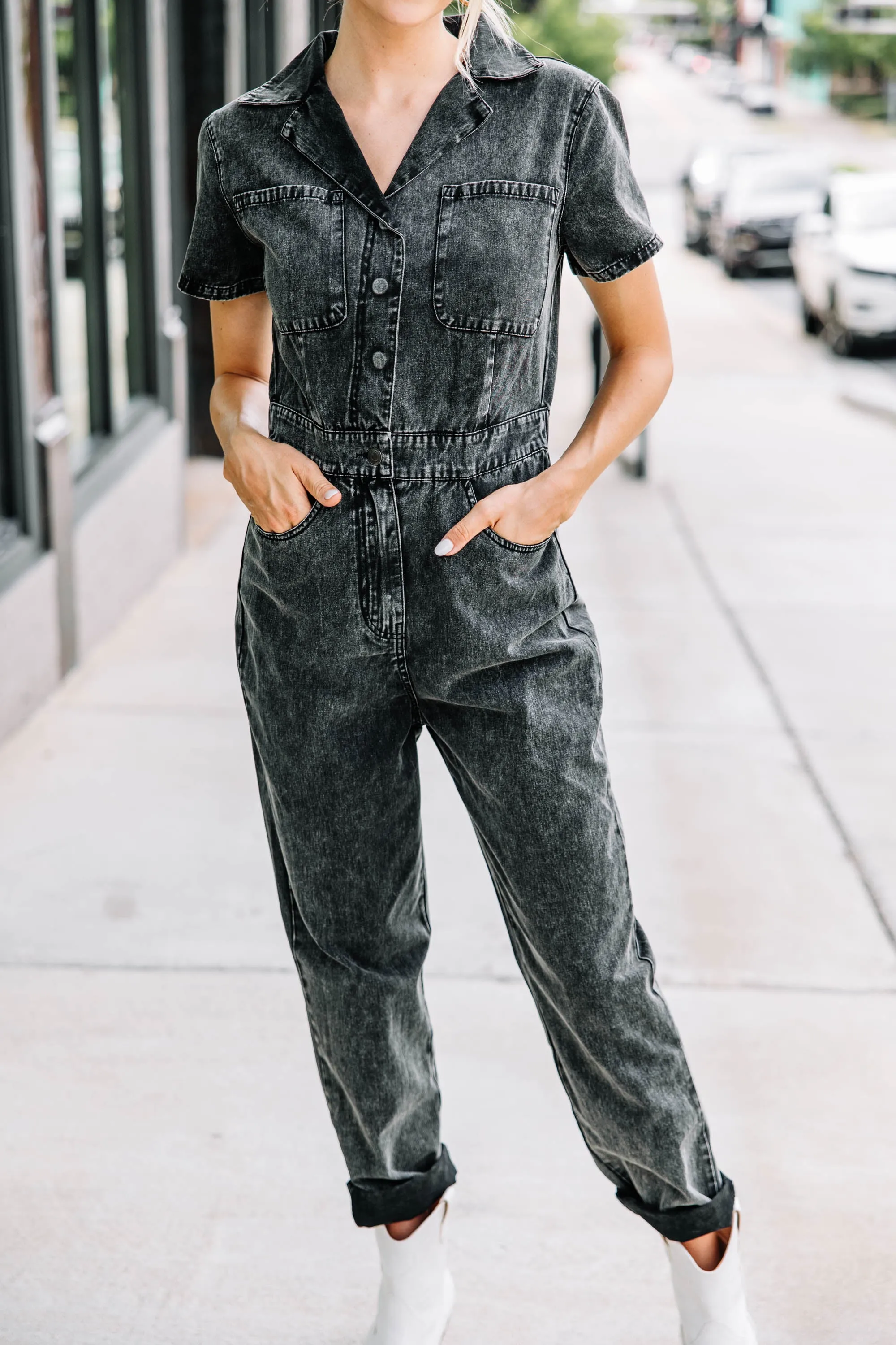 Show Me Around Black Denim Jumpsuit
