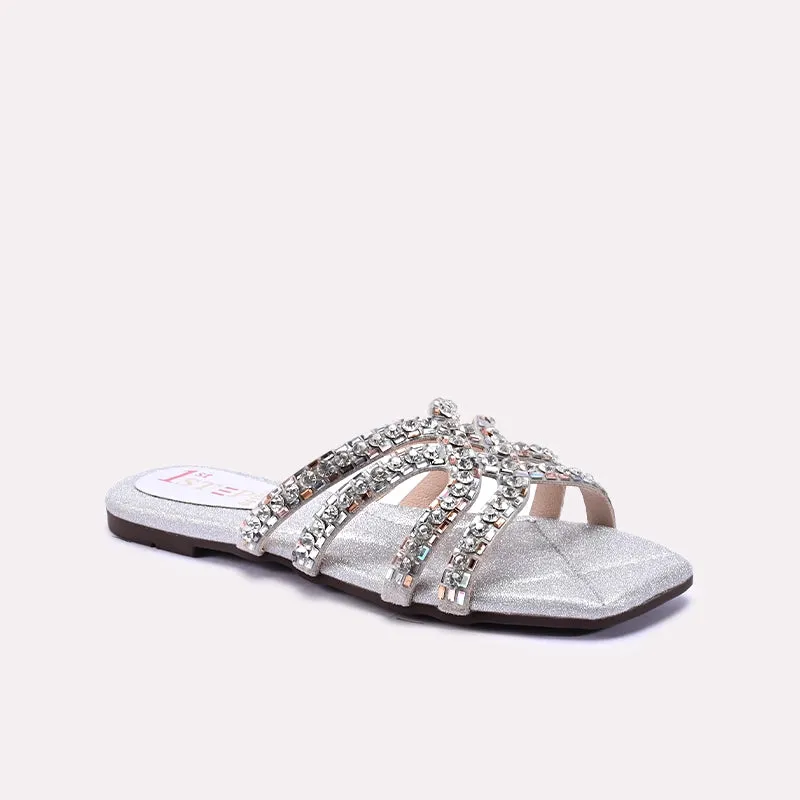 Silver Comfy Flat Fancy Slippers 0413011