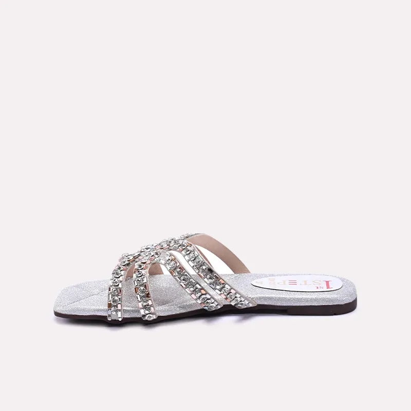 Silver Comfy Flat Fancy Slippers 0413011