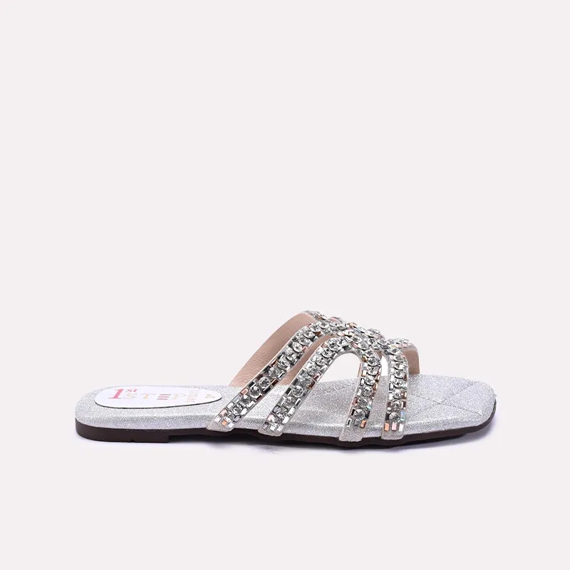 Silver Comfy Flat Fancy Slippers 0413011
