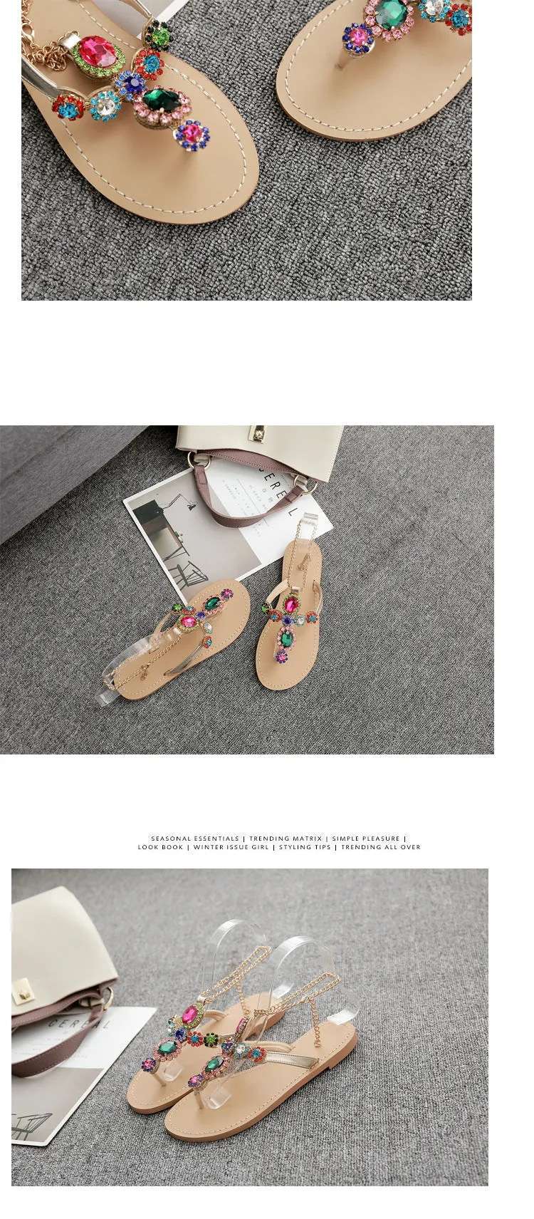 Slippers Flip Toe Rhinestone Flats