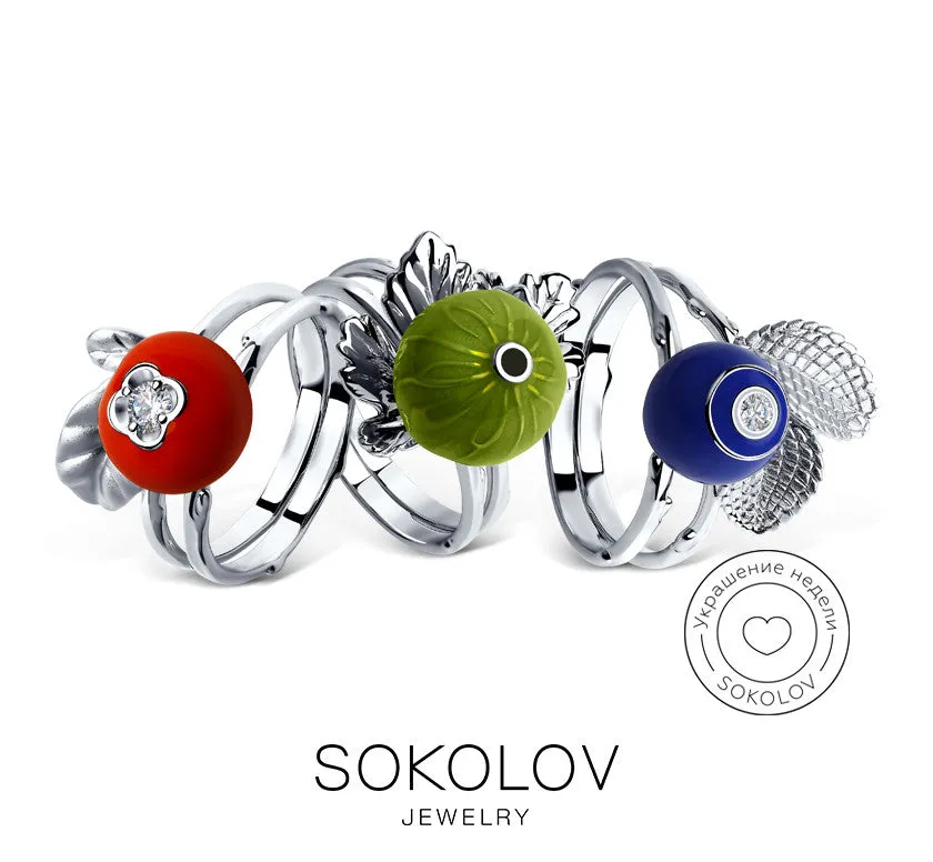 SOKOLOV - 2-In-1 Stackable Blueberry Ring - 925 Silver With Enamel And CZ, Blue