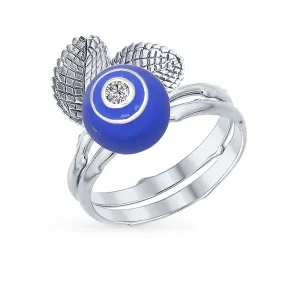 SOKOLOV - 2-In-1 Stackable Blueberry Ring - 925 Silver With Enamel And CZ, Blue
