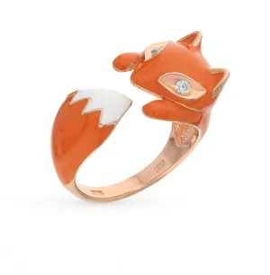 SOKOLOV - Fox Hug Ring - Rose Gold Plated 925 Sterling Silver Wth CZ And Enamel, Orange