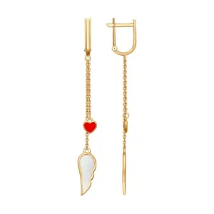 SOKOLOV - Hearts And Wings Drop Earrings - Gold 585 With Enamel, White And Red