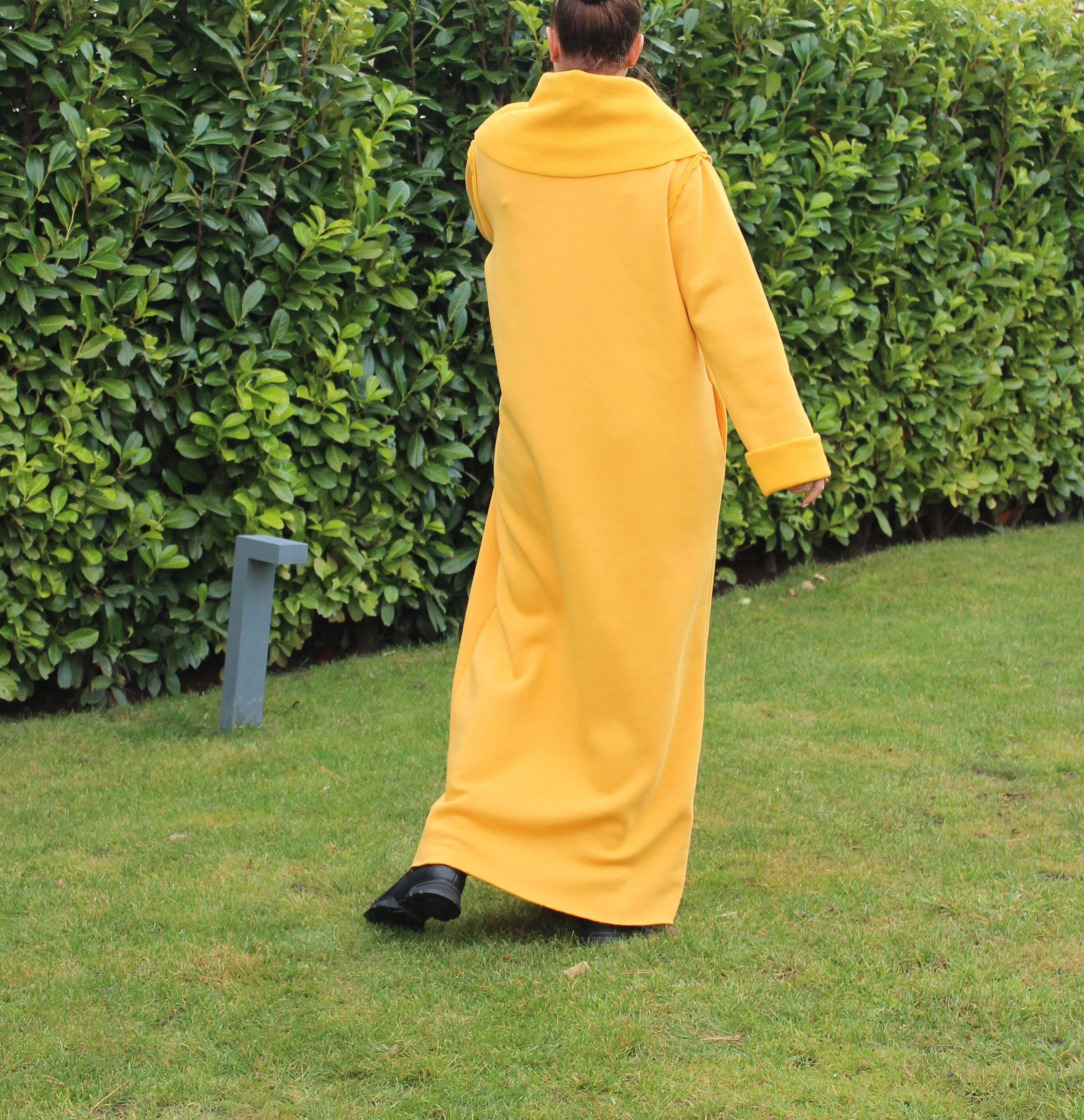 Sweatshirt Dress in Mustard Color, Maxi Dress for Women, Yellow Dress with Turtleneck, Long Sleeve Dress, Plus Size Clothing