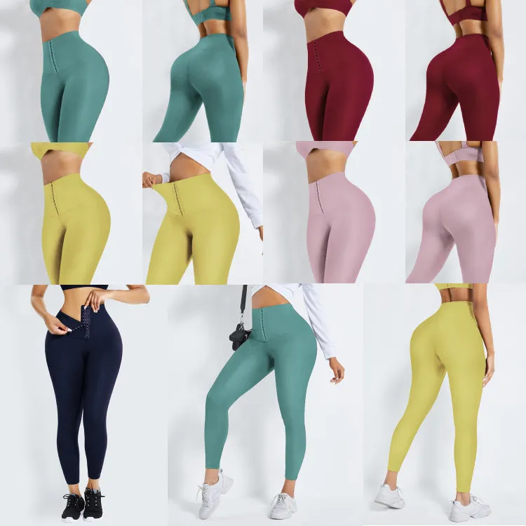 Top Selling Hooks Waist Trainer Corset Custom Leggings Women Yoga Pants Stretch High Waist Tights