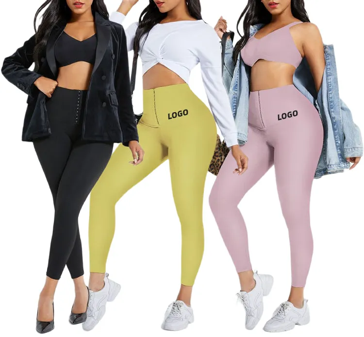 Top Selling Hooks Waist Trainer Corset Custom Leggings Women Yoga Pants Stretch High Waist Tights