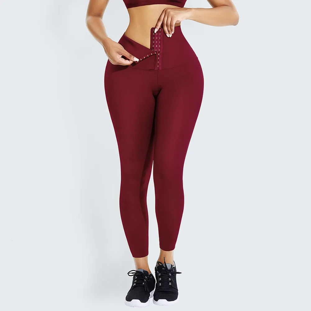 Top Selling Hooks Waist Trainer Corset Custom Leggings Women Yoga Pants Stretch High Waist Tights