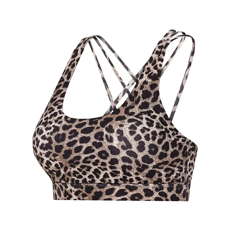 Untamed Leopard Print Strappy Crisscross Back Sports Bra
