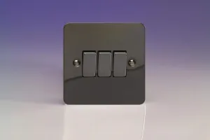 Varilight Ultra Flat Plate Iridium Black 3 Gang Light Switch XFi3D