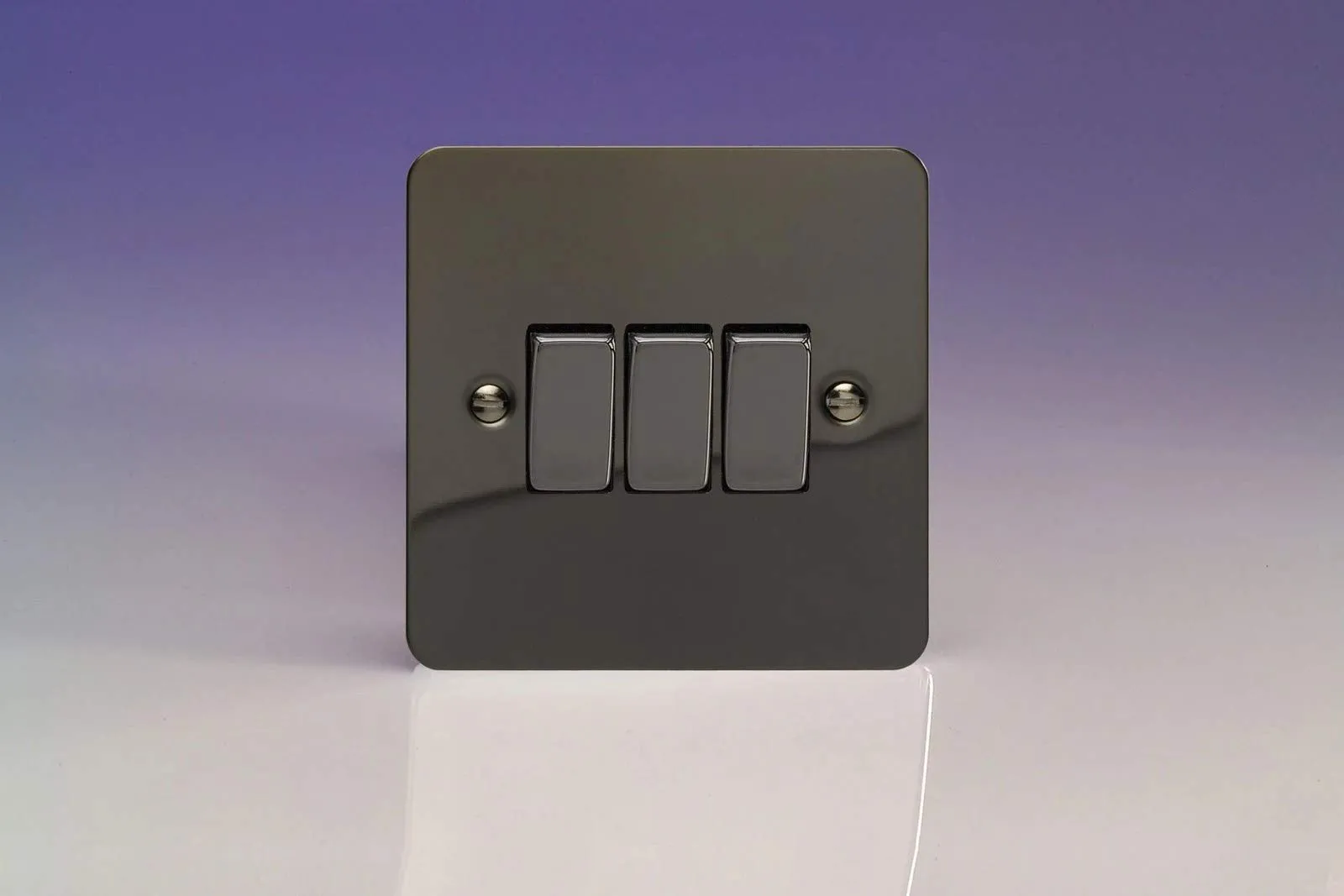 Varilight Ultra Flat Plate Iridium Black 3 Gang Light Switch XFi3D