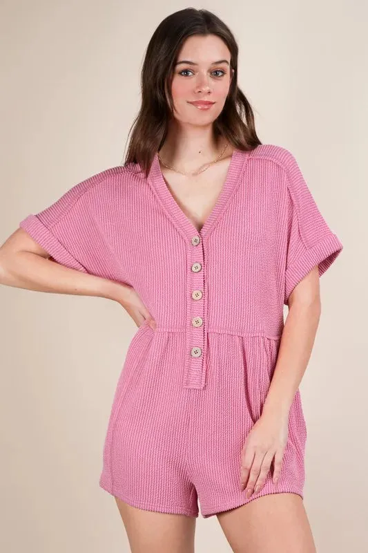 VERY J Two Tone Ribbed Knit Comfy Casual Romper
