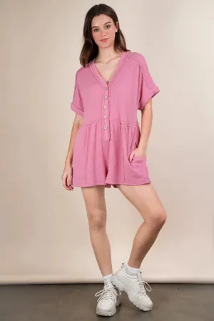 VERY J Two Tone Ribbed Knit Comfy Casual Romper