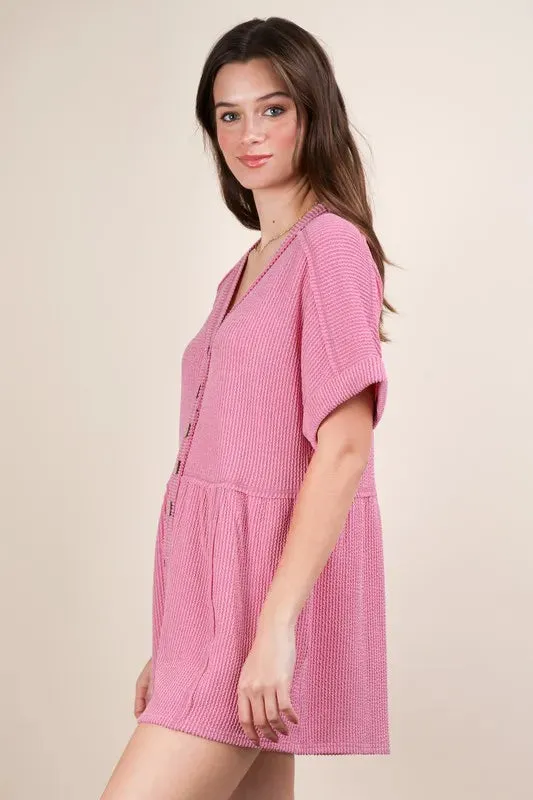 VERY J Two Tone Ribbed Knit Comfy Casual Romper