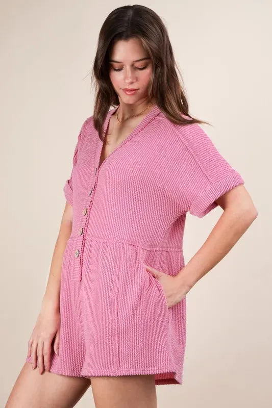 VERY J Two Tone Ribbed Knit Comfy Casual Romper
