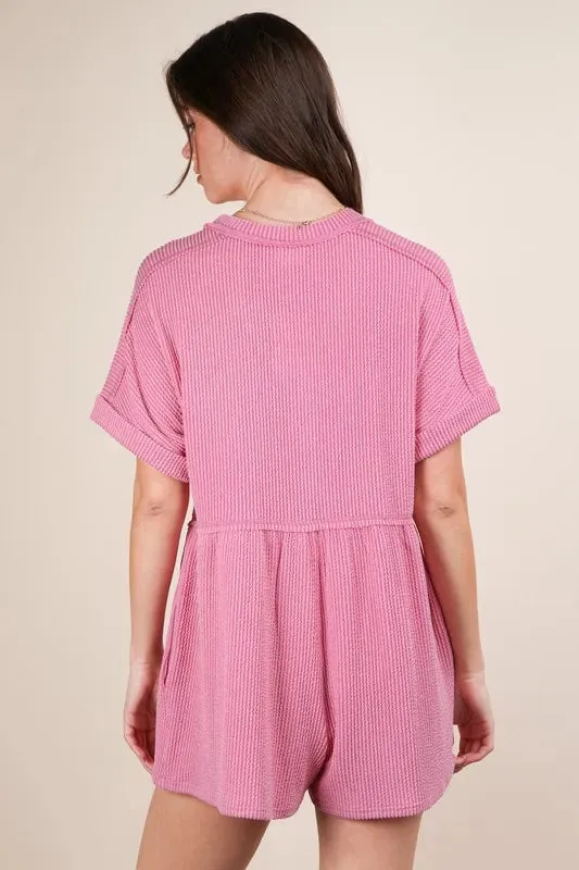 VERY J Two Tone Ribbed Knit Comfy Casual Romper